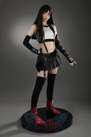 Final Fantasy VII Rebirth Tifa Lockhart cosplay boots laid flat in a detailed costume view.