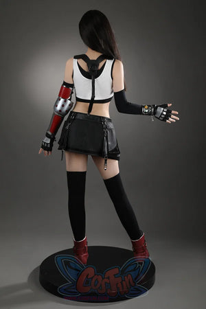 Final Fantasy VII Rebirth Tifa Lockhart cosplay boots pair traces red and white PU leather.