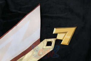 Genshin Impact Xilonen cosplay shirt pairs an open-collar white top with a gold arrow pendant necklace.
