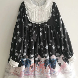 Snow Fox Lolita Long Sleeve Dress Black / S
