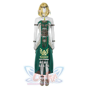 The Legend of Zelda Tears of the Kingdom Princess Zelda cosplay full set anchors embellished headpiece above cream gown.