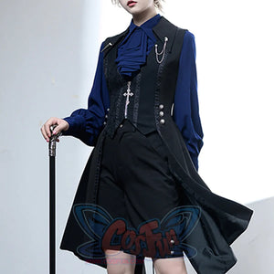 PRE-SALE Black Blue Grey Retro Lolita Medieval Scarf Mutton Sleeve Shirt S23012 - cosfun