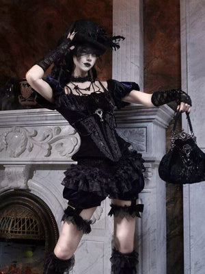 Elegy Day Gothic Velvet Puff Sleeve Backless Corset Top