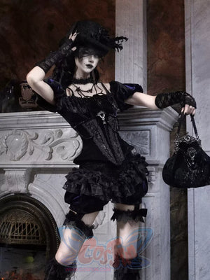 Elegy Day Gothic Velvet Puff Sleeve Backless Corset Top