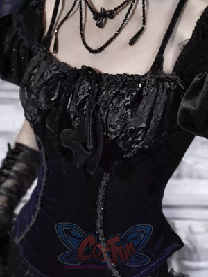 Elegy Day Gothic Velvet Puff Sleeve Backless Corset Top