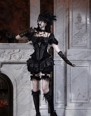 Elegy Day Gothic Velvet Puff Sleeve Backless Corset Top
