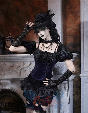 Elegy Day Gothic Velvet Puff Sleeve Backless Corset Top
