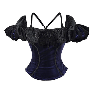 Elegy Day Gothic Velvet Puff Sleeve Backless Corset Top