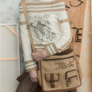 Japanese Style Vintage Canvas Crossbody Bag One Size