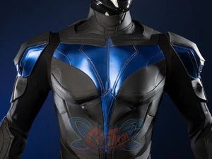 Nightwing cosplay costume - Detailed chest emblem with blue wingding symbol design