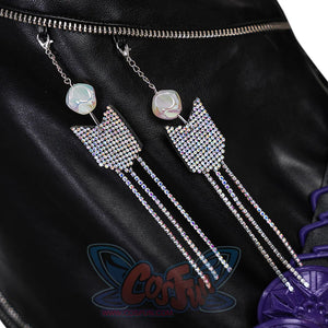 Accessory detail of Mira cosplay costume killer black suit.