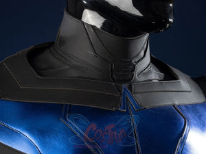 Nightwing cosplay costume - Shoulder and belt detail with blue emblem and black straps