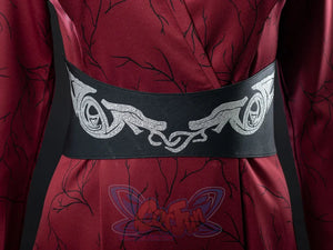 Rhaenyra Targaryen cosplay belt layers silver glitter embroidery across a laminated leather black obi waist piece.
