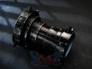 Final Fantasy VII Rebirth FF7R Cloud Strife cosplay bracer prop traces bolt detailing along a cylindrical distressed.