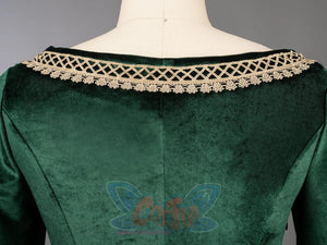 Alicent Hightower cosplay costume shapes a refined medieval queen look with teal court styling and robe lines.