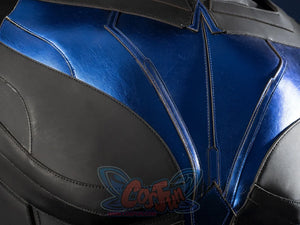 Nightwing cosplay costume - Chest armor detail showing blue wingding pattern texture