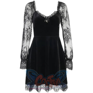 Sexy Velvet High Waist Lace Long Sleeve Princess Short Dress S22905