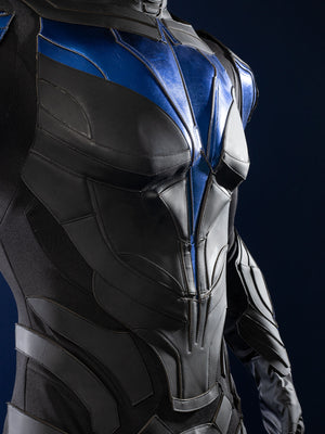Nightwing cosplay costume - Side torso detail with blue chest armor and black panels