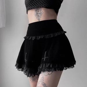 Punk Lace High Waist Slim Short Skirt