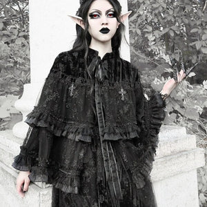 Classic Gothic Lace Dark Velvet Multi-Layered Cloak