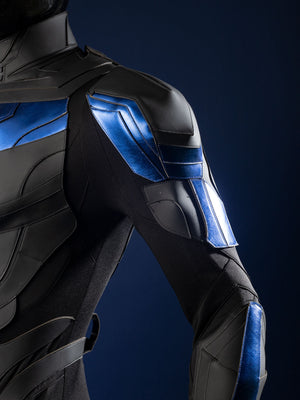 Nightwing cosplay costume - Arm and leg detail with blue stripes and black armor