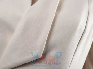 The Acolyte Mon Mothma cosplay fabric detail captures a light grey wool-blend material with a subtle felted surface texture.