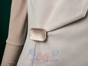 The Acolyte Mon Mothma cosplay outerwear piece pairs a white structured silhouette with textured gold-tone hardware closure.