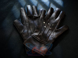 Final Fantasy VII Rebirth FF7R Cloud Strife cosplay gloves pair dark brown leather panels.