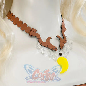 The Legend of Zelda Tears of the Kingdom Queen Sonia cosplay choker anchors a scalloped leather front piece to a central.