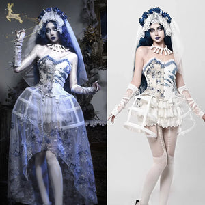 Lace and Ashes Gothic Ribcage Lace Bone Corset Dress Set Autumn