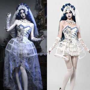 Lace and Ashes Gothic Ribcage Lace Bone Corset Dress Set Autumn