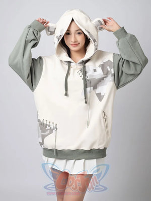 Full body front view of person in cozy gorilla Full Zip Hoodie, showcasing oversized fit and cute ears