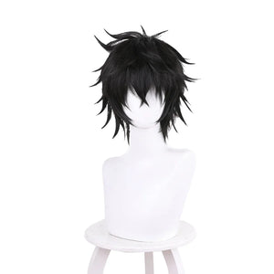 COSFUN Naofumi Iwatani cosplay wig layers spiky black strands over choppy bangs framing the face.