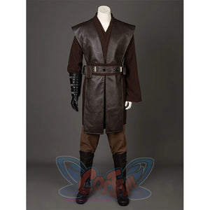 Halloween Anakin Skywalker cosplay costume layers a dark textured over-tunic atop a brown long-sleeved base anchored by a.