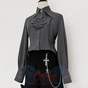 PRE-SALE Black Blue Grey Retro Lolita Medieval Scarf Mutton Sleeve Shirt S23012 - cosfun