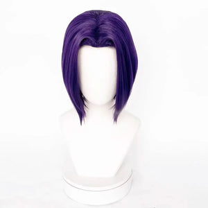 COSFUN Raven Rachel Roth cosplay wig pairs a middle part with side-swept front sections in purple.