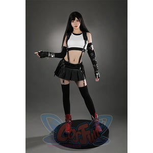 Final Fantasy VII Rebirth Tifa Lockhart cosplay boots set pairs red lace-up boots with black pleated skirt and thigh-high.
