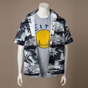 COSFUN Venom: The Last Dance Eddie Brock cosplay shirt in black and white tropical palm print, unbuttoned front.