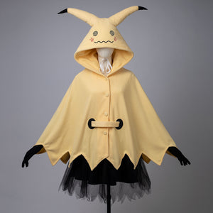 Yellow spark cute cape dress with adorable ears and jagged hem displayed on transparent background