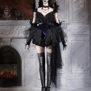 Elegy Day Gothic Feather Rhinestone Velvet Dress