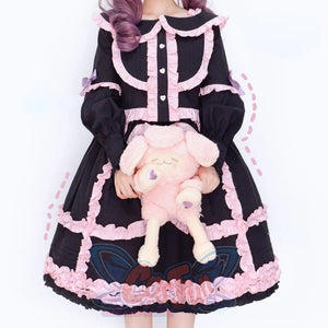 Sweet High Waist Lolita Jumper Skirt Sets Black and Pink / S / Skirt