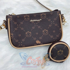 New Style Vintage Printed Bear Crossbody Bag Brown Bag + Small Bag