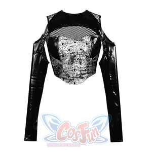 Punk Spice Girl Fishnet Slim Vest Two Piece Sets S22865 Vest+Pu Oversleeve / S