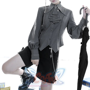 PRE-SALE Black Blue Grey Retro Lolita Medieval Scarf Mutton Sleeve Shirt S23012 - cosfun