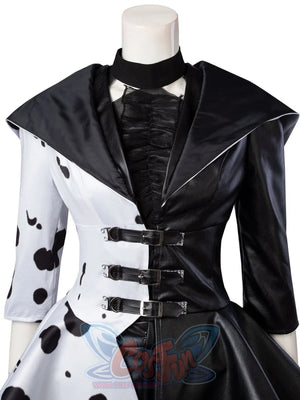 2021 Movie Cruella Estella De Vil Cosplay Costume Spotted Dress C00621 Costumes