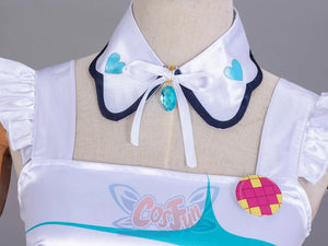 LoveLive! SuperStar!! Liella! Tang Keke cosplay bodice close-up anchors a teal jewel neck bow.