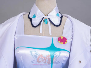 LoveLive! SuperStar!! Liella! Tang Keke cosplay fichu close-up pairs a blue gem ribbon pendant.