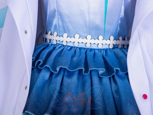 LoveLive! SuperStar!! Liella! Tang Keke cosplay dress sets a dark-to-light blue gradient ruffled skirt below a snowflake.