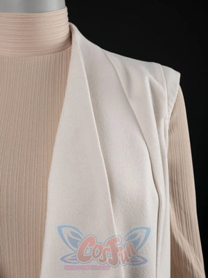 The Acolyte Mon Mothma cosplay vest centers a white sleeveless open-front collarless piece in a clean single-item view.