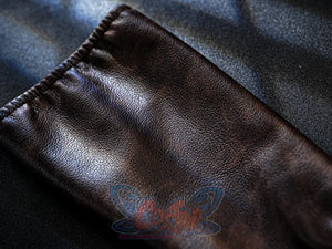 Final Fantasy VII Rebirth FF7R Cloud Strife cosplay glove close-up frames elasticated wrist detail.